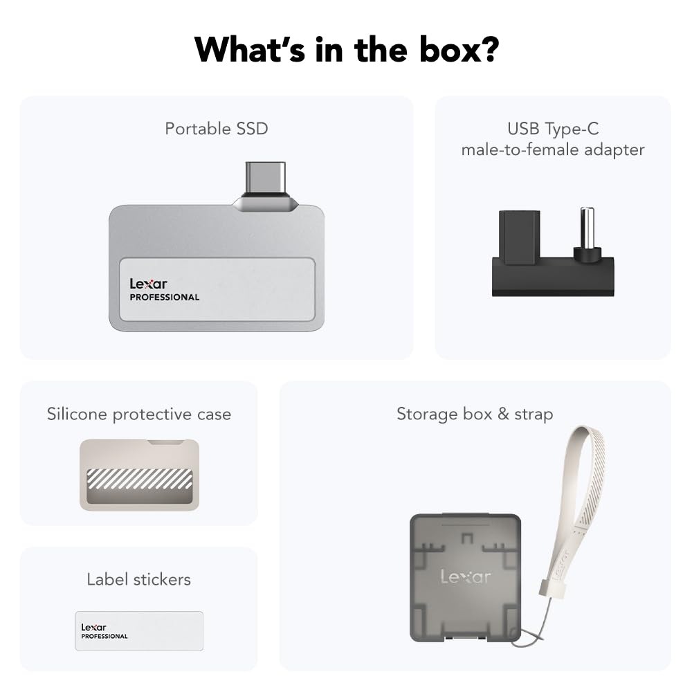 Lexar 2TB Professional Go Portable SSD, Supports Apple 4K 60fps ProRes, Up to 1050MB/s, USB 3.2 Gen 2, Rugged, IP65, Ultracompact, Compatible w/iPhone 15/16, External SSD (LSL400X002T-RNSNU)