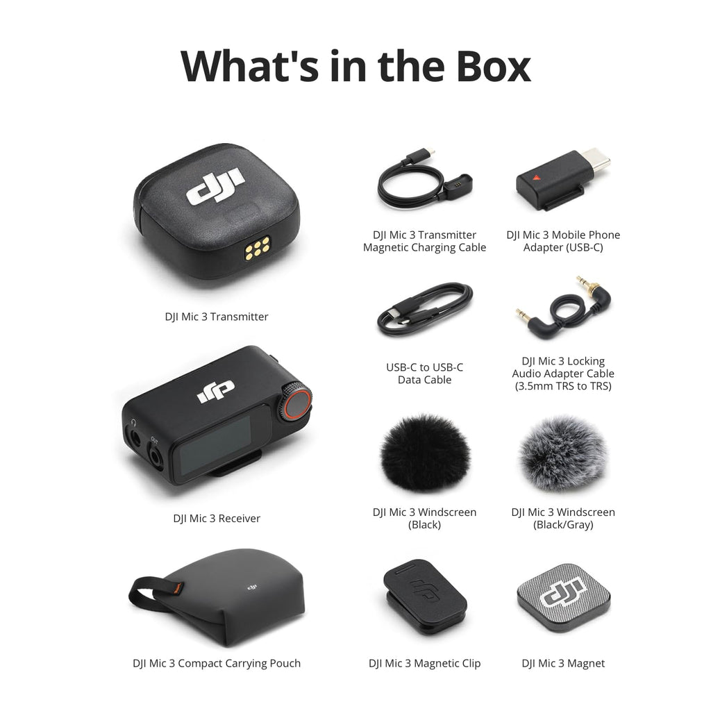 DJI Mic 3 (1 TX + 1 RX), Wireless Lavalier Mic for iPhone/Camera/Android, Ultralight, Extended Operating Time & Fast Charging, 1312ft (400m) Transmission, Noise Cancelling, Vlog, Streaming