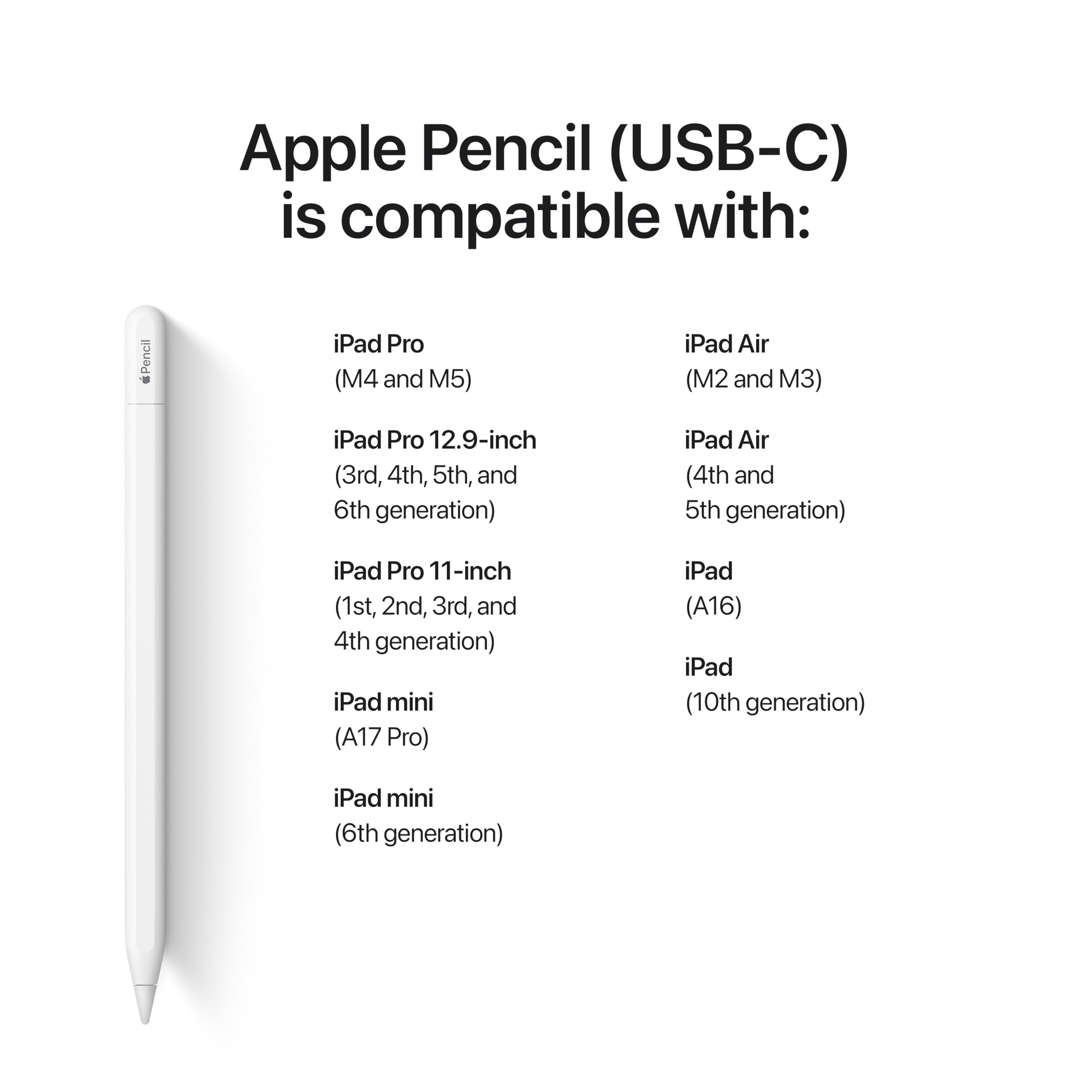 Apple Pencil (USB-C): Device Compatibility Check Required - Pixel-Perfect Precision, Tilt Sensitivity, Perfect for Note-Taking, Drawing, and Signing Documents. Charges and Pairs with USB-C