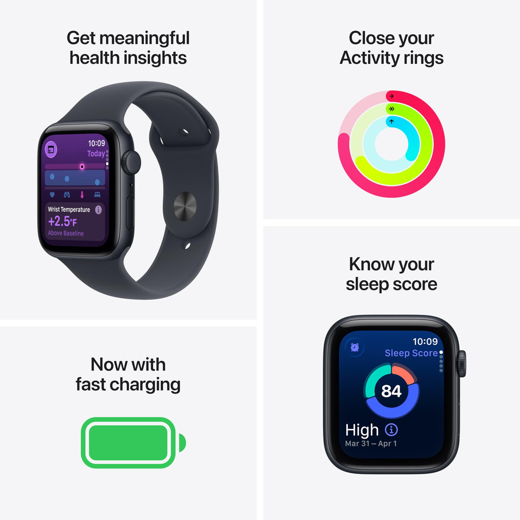 Apple Watch SE 3 [GPS + Cellular 44mm] Smartwatch with Midnight Aluminum Case with Midnight Sport Band - M/L. Fitness and Sleep Trackers, Heart Rate Monitor, Always-On Display, Water Resistant